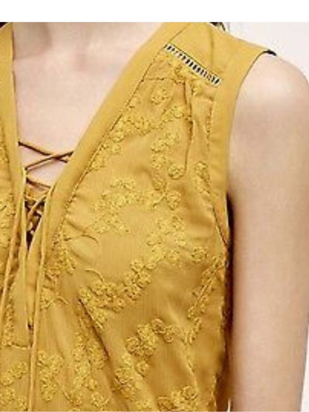 Maeve Anthropologie Embroidered lace up mustard tank top size 8